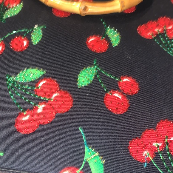 Cherry Red and black bucket purse with bamboo handles 11”X13” - Picture 8 of 8